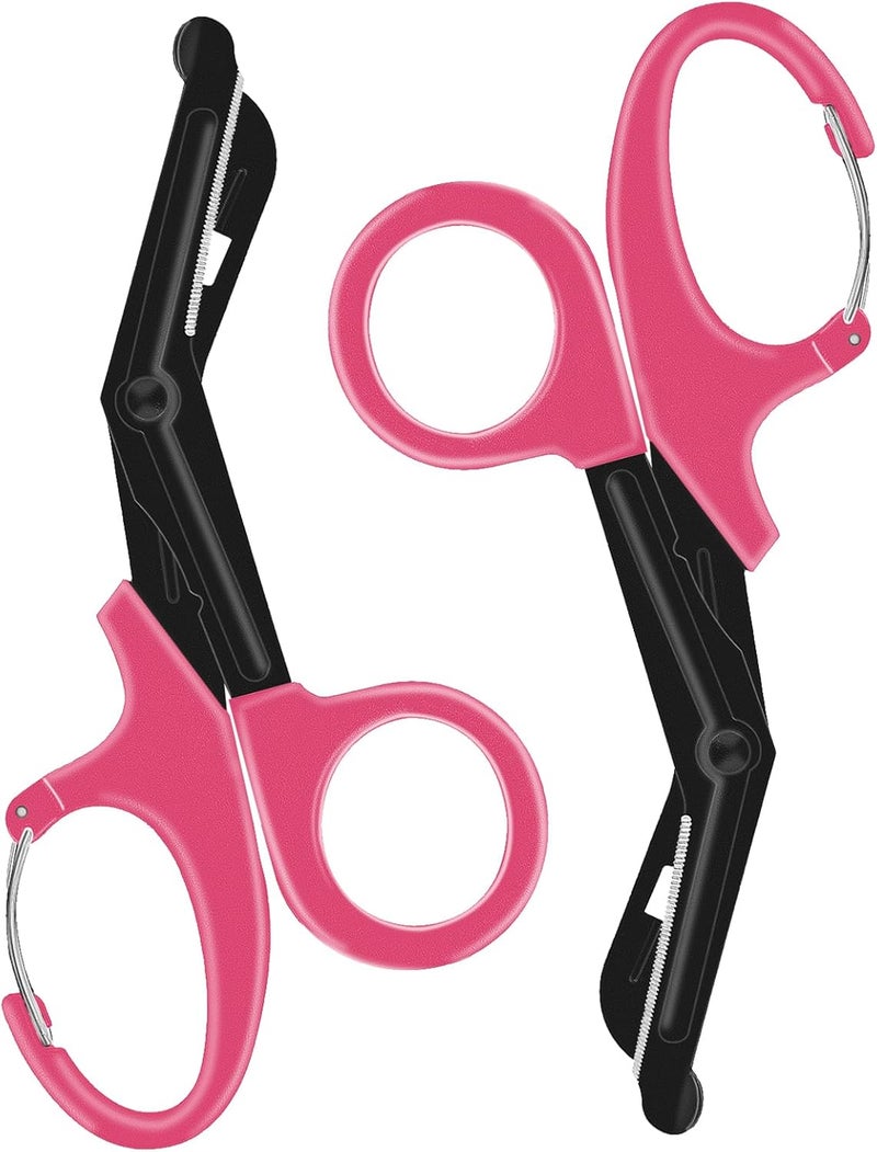 Opoway 2 Pack Trauma Shears for Nurses Bandage Scissors 7.5" Medical Scissors with Carabiner Fluoride Coated Non-Stick Blades Patented Stainless Steel Medical Shears for Doctors Nursing Students (Pink) - Image 1